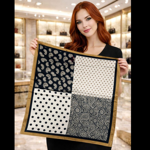 ผ้าพันคอ MonaScarfs ลายแพทช์เวิร์คสไตล์วินเทจ ลายเพสลีย์ ดาว และสี่เหลี่ยม ผ้าไหมเทียม แฟชั่น โพลีเอสเตอร์ซาติน เย็บขอบด้วยเครื่องจักร ผ้าพันคอเนื้อเนียน - Product Image 2