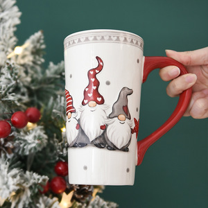 Kerst Hoge Keramische Beker Grote Capaciteit Home Reliëf Mok Schattig En Trendy Voor Melkwater Of Thee In Kantoor - Product Image 3