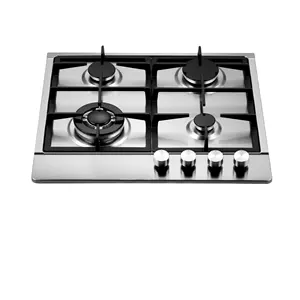 Stainless steel 4 burner built in gas stove cast iron heavy grill cooker metal knob blue fire gas hob