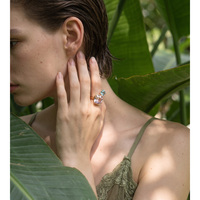 Bague ouverte carrée en cristal coloré moderne JINYOU 9074, hypoallergénique, en acier inoxydable plaqué or 18 carats, réglable, bijoux
