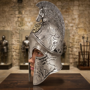 Casco Espartano CHk, Casco Medieval de Acero Pulido Plateado, Decoración para el Hogar, Cosplay, Regalo para Bodas, Diwali, Navidad, Halloween - Product Image 1