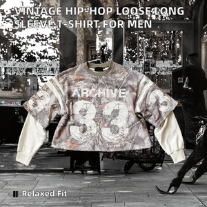 Camiseta de punto vintage de manga larga para hombre, estilo hip-hop, transpirable, de poliéster, corte regular, streetwear, estampada, lavada, al por mayor - Product Image 2