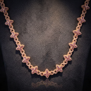 Collier chaîne à maillons en moissanite or rose, pendentif chaîne cubaine florale pour femme, bijou cadeau unisexe - Product Image 4