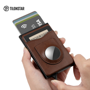 TILONSTAR TVC406 Slim Stylish Aluminum Automatic Pop up Business CardHolder With Slimline Leather Card <b>Holders</b> for AirTag <b>Holder</b> - Product Image 4