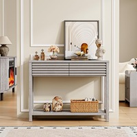 Table console moderne en bois d'ingénierie gris anti-basculement avec 2 tiroirs et étagère de rangement pour couloir et entrée
