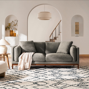 Sofá Seccional de 2 <span class=keywords><strong>Plazas</strong></span> Estilo Francés, Elegante Tela Gris, Patas de Madera, Muebles para Sala de Estar - Product Image 1