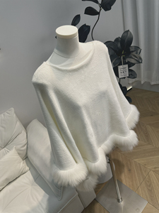 Cárdigan Poncho de Punto Plano Coreano para Mujer con Ribete de Piel de Zorro Blanca, Suéter de Piel de Zorro Auténtica, Prenda de Abrigo de Invierno de Boutique - Product Image 5