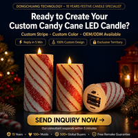 Ensemble de 3 bougies LED sans flamme à rayures canne à sucre OEM, effet flamme vacillante 3D, en cire véritable, à piles, pour décoration de Noël à la maison