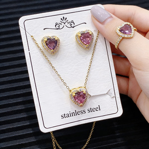 Conjunto <span class=keywords><strong>de</strong></span> Joyería <span class=keywords><strong>de</strong></span> <span class=keywords><strong>Acero</strong></span> <span class=keywords><strong>Inoxidable</strong></span> con Forma <span class=keywords><strong>de</strong></span> Corazón, Cadena <span class=keywords><strong>de</strong></span> Clavícula Simple <span class=keywords><strong>y</strong></span> Versátil con Collar <span class=keywords><strong>de</strong></span> Diamantes, <span class=keywords><strong>Aretes</strong></span> <span class=keywords><strong>y</strong></span> Anillo <span class=keywords><strong>de</strong></span> Moda - Product Image 3