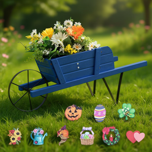 Chariot à roues en bois, jardinière 2 en 1, design rustique pour pots de fleurs de jardin, jardinières d'extérieur - Product Image 2