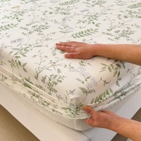 Housse de lit en coton toute saison à la vente chaude, impression de fleurs végétales, housse de protection de matelas