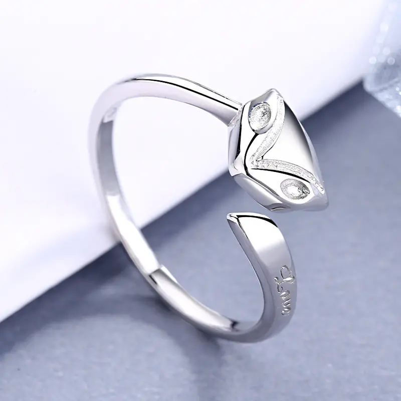 Solid Cute Animal 925 Sterling Silver Fox Shape Open Ring for Girls