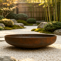 Brasero d'extérieur durable en acier Corten pour jardin et patio, avec foyer rond en bois, idéal pour projets d'aménagement paysager commercial