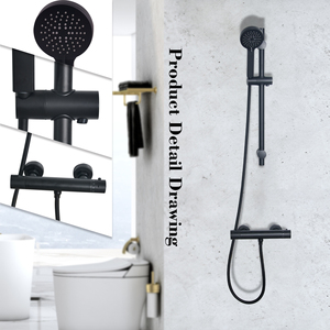 Robinet thermostatique apparent en laiton et acier inoxydable avec kit <span class=keywords><strong>de</strong></span> rail coulissant, robinets <span class=keywords><strong>de</strong></span> <span class=keywords><strong>douche</strong></span> thermostatiques apparents noirs - Product Image 4