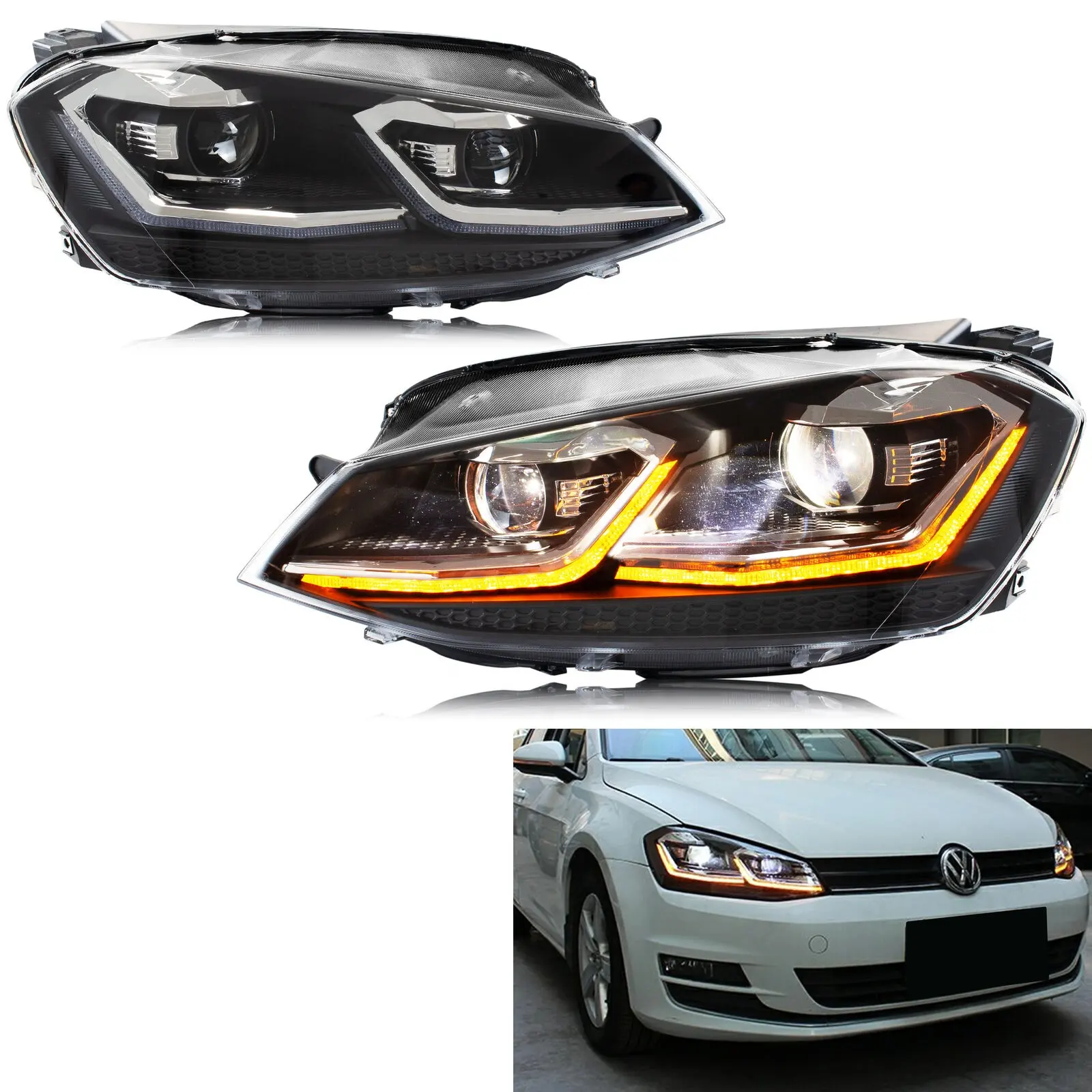 قطع غيار سيارات مصباح LED فانوسات أمامية لسيارة فولكس فاجن VW جولف 7 VII MK7 2015 2018 مجموعة إشارة الدوران الديناميكية شعاع مرتفع DRL