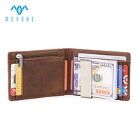 Dompet Jepit Uang Kulit Asli Crazy Horse Geometris Tipis Anti RFID Buatan Pabrik untuk Pria