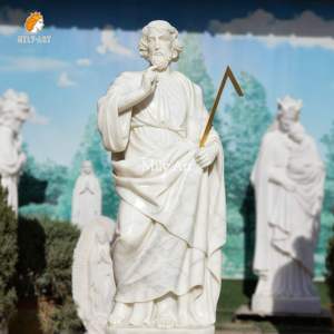 MILY Sculpture <span class=keywords><strong>de</strong></span> statue <span class=keywords><strong>de</strong></span> Saint Thomas en marbre blanc grandeur nature personnalisée pour décoration religieuse catholique - Product Image 2