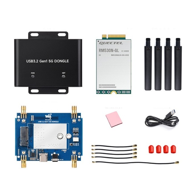 Waveshare Gen1 5G DONGLE Expansion Board USB 3.2 Port Aluminum Alloy Case Quad Antennas Onboard M.2 Key B WiFi Module A487