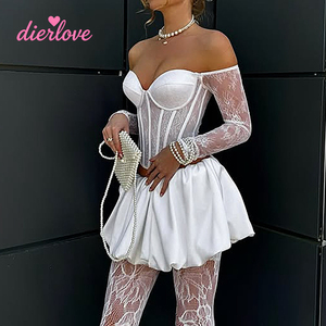 Dierlove <span class=keywords><strong>Ensemble</strong></span> élégant blanc haut de gamme <span class=keywords><strong>pour</strong></span> femme : Corset <span class=keywords><strong>bustier</strong></span>, manches en dentelle détachables <span class=keywords><strong>et</strong></span> <span class=keywords><strong>jupe</strong></span> bouffante en satin <span class=keywords><strong>pour</strong></span> un style urbain - Product Image 5