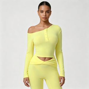 Chemise de sport sexy à manches longues et épaules dénudées |   T-shirt décontracté slim fit pour femme, nouvelle arrivée automne - Product Image 3