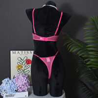 2025 Hoge Kwaliteit Bikini String Set Strik Satijn Doorzichtig Mesh Borst Blootstelling Sexy Lingerie 2 Delige Set Voor Vrouwen