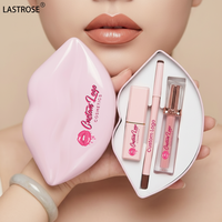 Kit de Rouge à Lèvres 3-en-1 : Huile à Lèvres, Gloss Liquide, Crayon Contour des Lèvres Marron, Emballage Rose en Forme de Bouche, Végan, Marque Privée, Ensemble Combo Lèvres