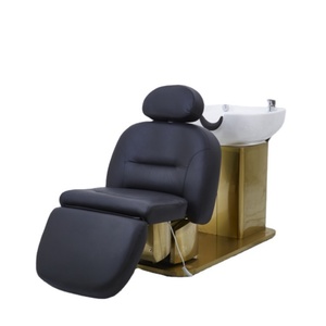 Fauteuil de lavage multifonctionnel électrique Kisen en cuir PU blanc et noir pour salon de coiffure, usage hospitalier, avec massage et shampoing, style moderne et luxueux - Product Image 1