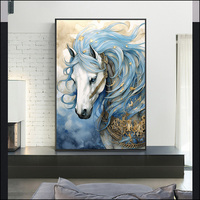 Peinture sur toile sans cadre de cheval, peintures murales décoratives de chambre à coucher de porche de salon peinture de diamant de cristal de LED peintures d'animaux