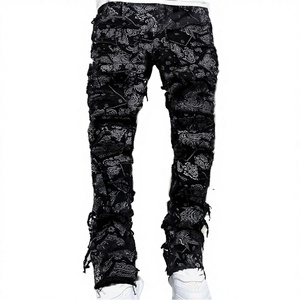 Jean en denim délavé respirant à jambe droite pour homme, style streetwear décontracté à taille mi-haute, idéal printemps-été-automne - Product Image 2