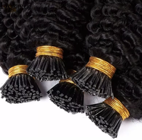 Vente en gros d'usine # Extensions de cheveux I-Tip Afro Kinky Curly 1B pour femmes noires, 100% cheveux humains