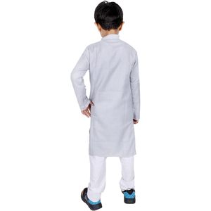 Triloki Kids Cotton <b>Kurta</b> Set For <b>Boys</b> Regular Fit Indian Traditional Ethnic Wear Casual White - Product Image 4