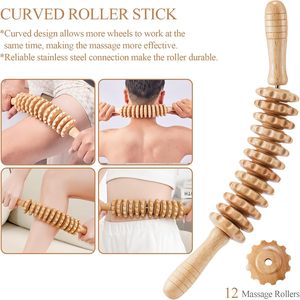 Rodillo de Masaje Terapéutico Curvo de Madera, Herramienta Manual para Celulitis, Puntos Gatillo, Drenaje Linfático, Anticelulítico, Liberación Muscular - Product Image 3