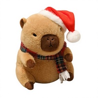 Peluche Capybara de Noël avec bonnet de Père Noël et écharpe à carreaux, jouet en peluche doux et rembourré, cadeau de fêtes