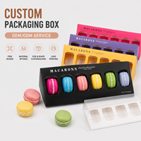 Scatola per Macaron in Cartone con 6 Scomparti e Manica in PET Trasparente Stampata Personalizzata, Confezione Regalo per Macaron