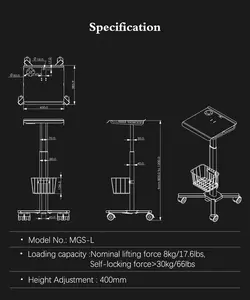 Laptop Cart Medical Gas Spring Height Adjustable Mobile Workstation Laptop Hospital Trolleys With Wheels