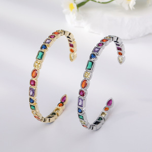 Y2K Bold <b>Rainbow</b> Zircon Open for <b>Bracelet</b> Gemstone Cuff for Gen Z Fashionable for <b>Bracelet</b> and Bangles - Product Image 2