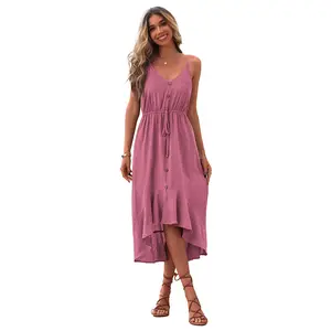 Halter Cotton Linen Dress New in Europe and The United States Women's Solid Color 2023 Summer Adult Casual Dresses Natural XS-XL
