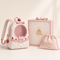 Sac à dos Ita personnalisé style Coquette avec doublure imprimée motif gâteau à la crème fraise, crème fouettée et breloque fraise, idéal pour les desserts