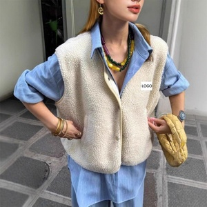 <span class=keywords><strong>Gilet</strong></span> en laine sans manches pour <span class=keywords><strong>femme</strong></span> avec logo personnalisé, <span class=keywords><strong>veste</strong></span> sans manches ample à simple boutonnage, mode printemps-automne - Product Image 1
