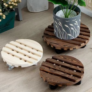 Soporte para plantas de madera maciza, carrito giratorio redondo con ruedas bloqueables para base de plantas en maceta para el hogar - Product Image 2