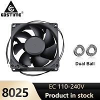 Ventilateur axial sans balais Gdstime GEA8025 80x80x25mm pour boîtier d'ordinateur, avec roulement à billes, dissipateur thermique en plastique, AC 110V/120V/220V/240V, 2800 tr/min