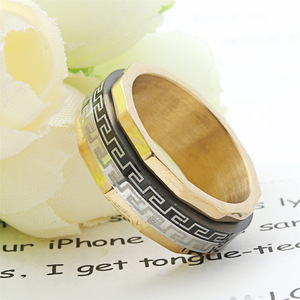 European Style <b>Titanium</b> Steel <b>Ring</b> Gold Geometric Pattern Unisex Fashion Jewelry Rotating Design Gift for Men Women - Product Image 3