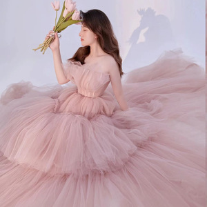 Pink Tulle Ball Gown Wedding Dress Sweetheart Neckline Empire Waistline 230905 Candy Color Style - Product Image 2