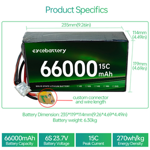 Batterie lithium-ion longue durée 66000 mAh 6S/12S/18S/24S personnalisable en usine pour drone agricole - Product Image 3