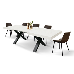 โต๊ะรับประทานอาหารไม้แอชสีขาวแบบขยายได้ 180x90 ซม. ฐาน MDF สำหรับใช้ภายใน - Product Image 4