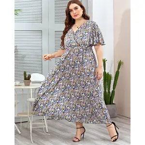 Bron Leverancier Hot Koop Bloemen Gedrukt Paars Trendy Plus Size Kleding Vrouwen Kleding