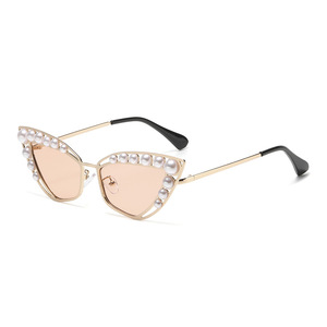 Jamie 888 Women's Gold Metal Cat Eye Sunglasses With Pearl Frame UV400 Protection For Travel And Street Style - Product Image 3