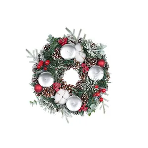 Wholesale Customized big size christmas personalised 12CM bulk decorations wooden christmas garland wreath with pine cones