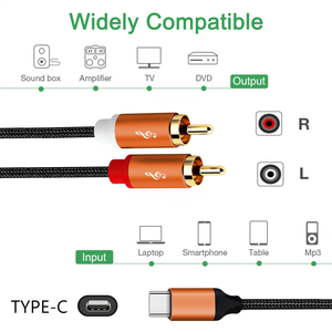 สายสัญญาณเสียงไมโครโฟนแบบ USB Type-C คู่ <span class=keywords><strong>RCA</strong></span> ยี่ห้อ JAYA สำหรับขยายเสียง MP3 ชุบทอง สายถักไนลอน ใช้กับลำโพงในรถยนต์ รองรับการเล่นเพลงจากมือถือ ขายส่ง - Product Image 4