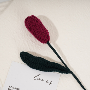 Handmade Chất Lượng Cao Duy Nhất Dệt Đan Crochet Nhân Tạo Tulip Hoa Nhỏ Bó Hoa Tulip Cho Trang Trí Nội Thất - Product Image 5